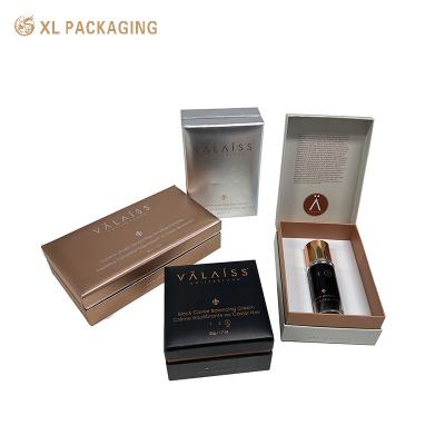 Embossing Hinged Cosmetic Paper Box Rose Gold Foil LOGO For Skincare Bottle