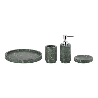 4pcs Marble Bathroom Accessories Set Dark Green With White Veins Round Shape